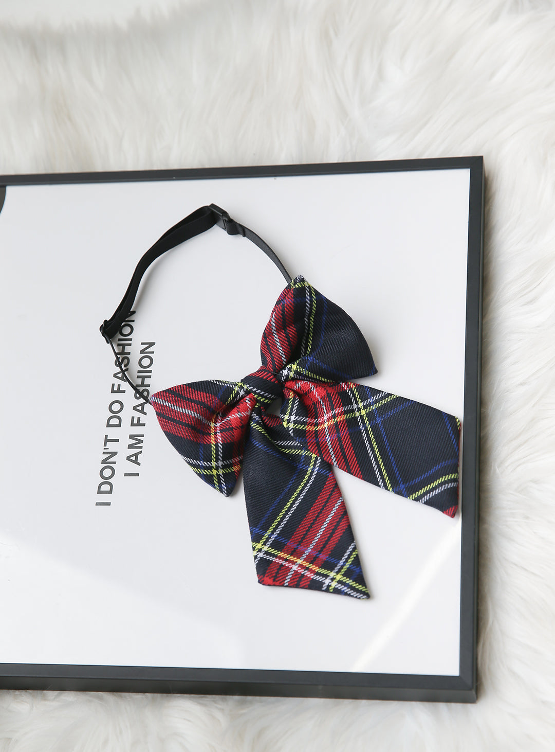 Mauve checkered ribbon tie (tartan check)