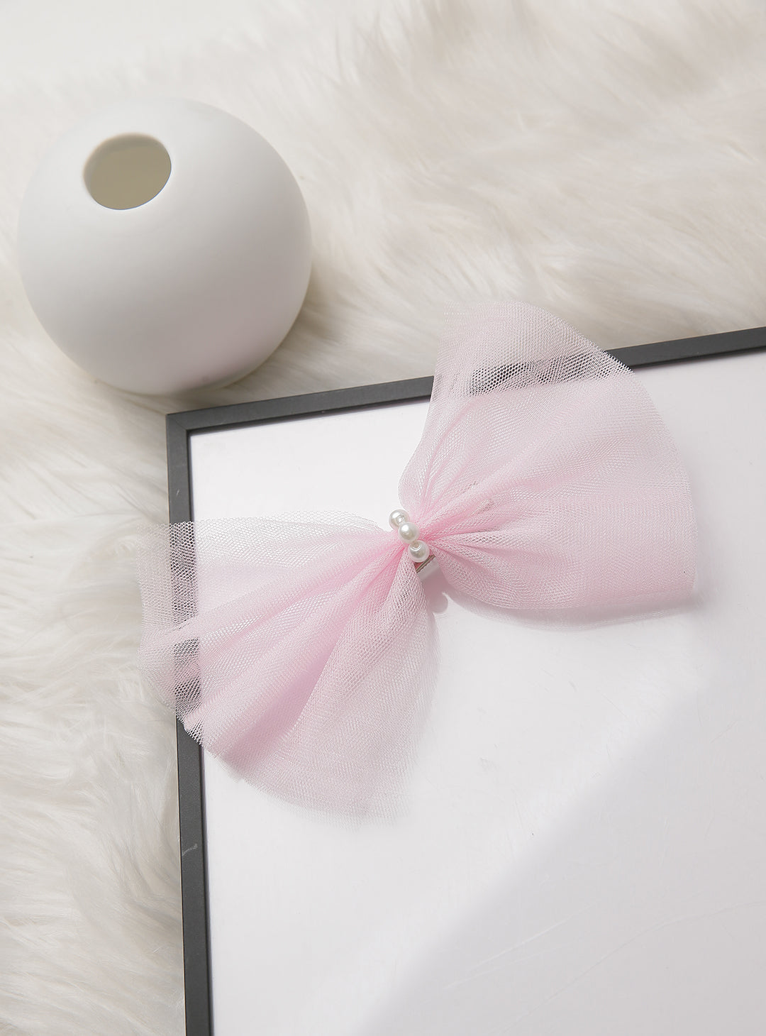 Pink tulle ribbon hairpin