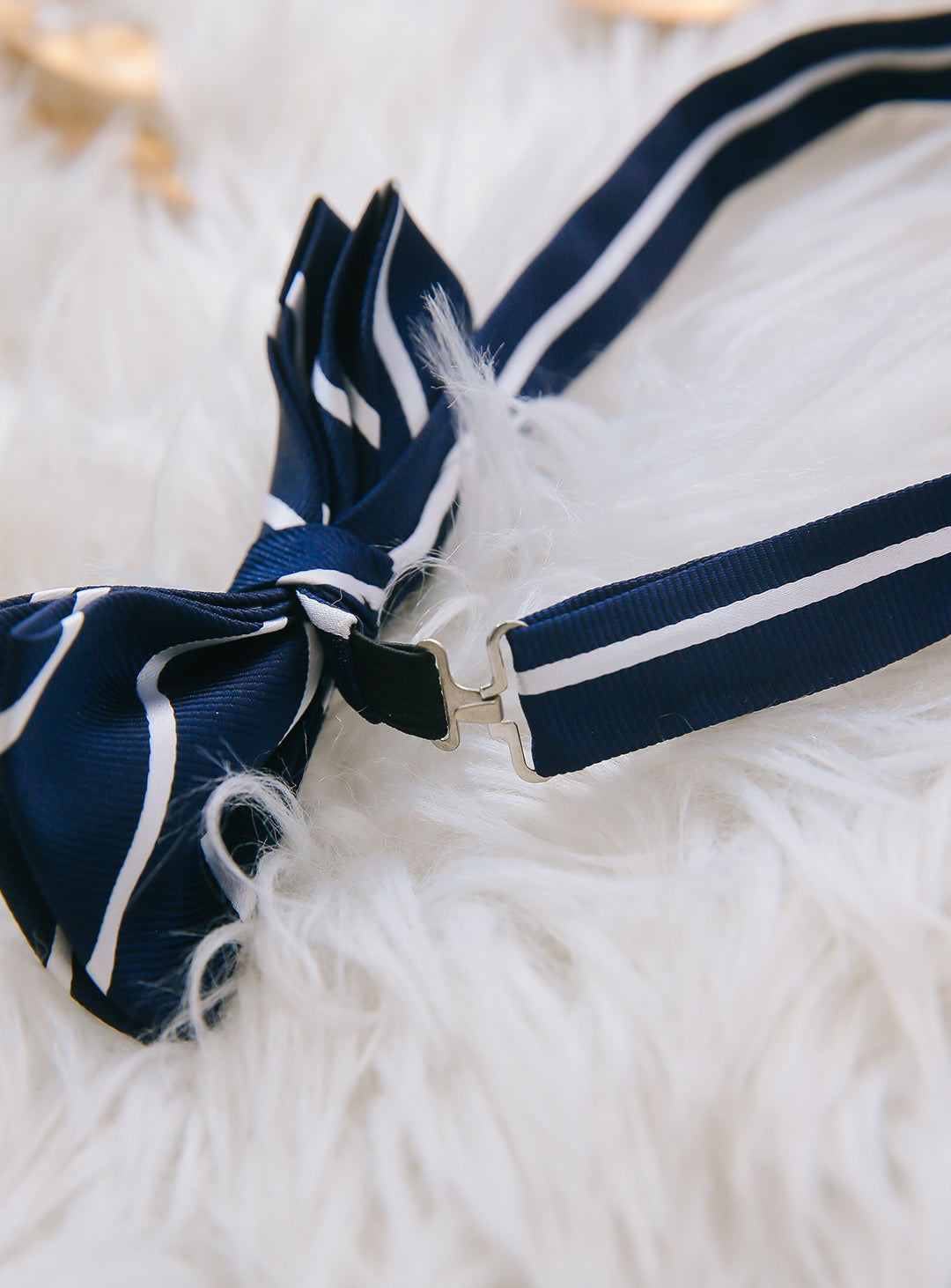 Navy and white regiment stripe bow tie