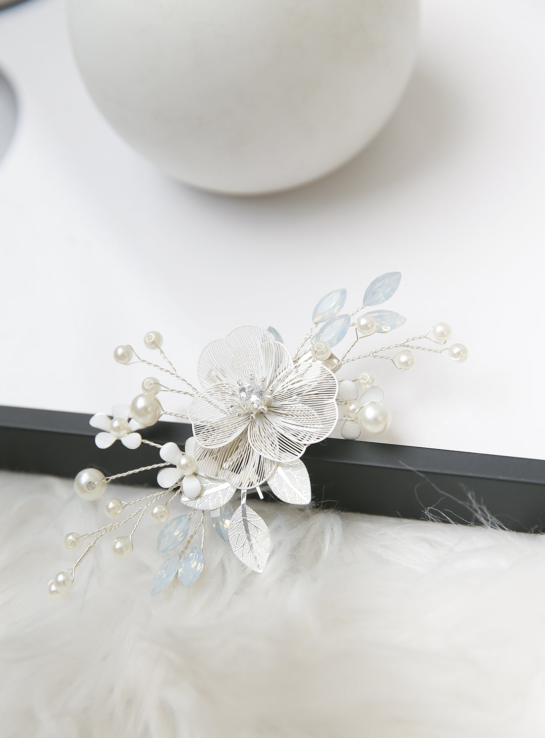 Silver White Pearl Flower Headdress