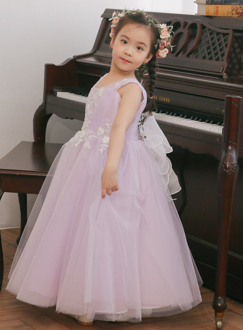子供ドレス発表会・結婚式・おしゃれなDRESCCOのライラックフラワー刺繍ロングドレスの画像4