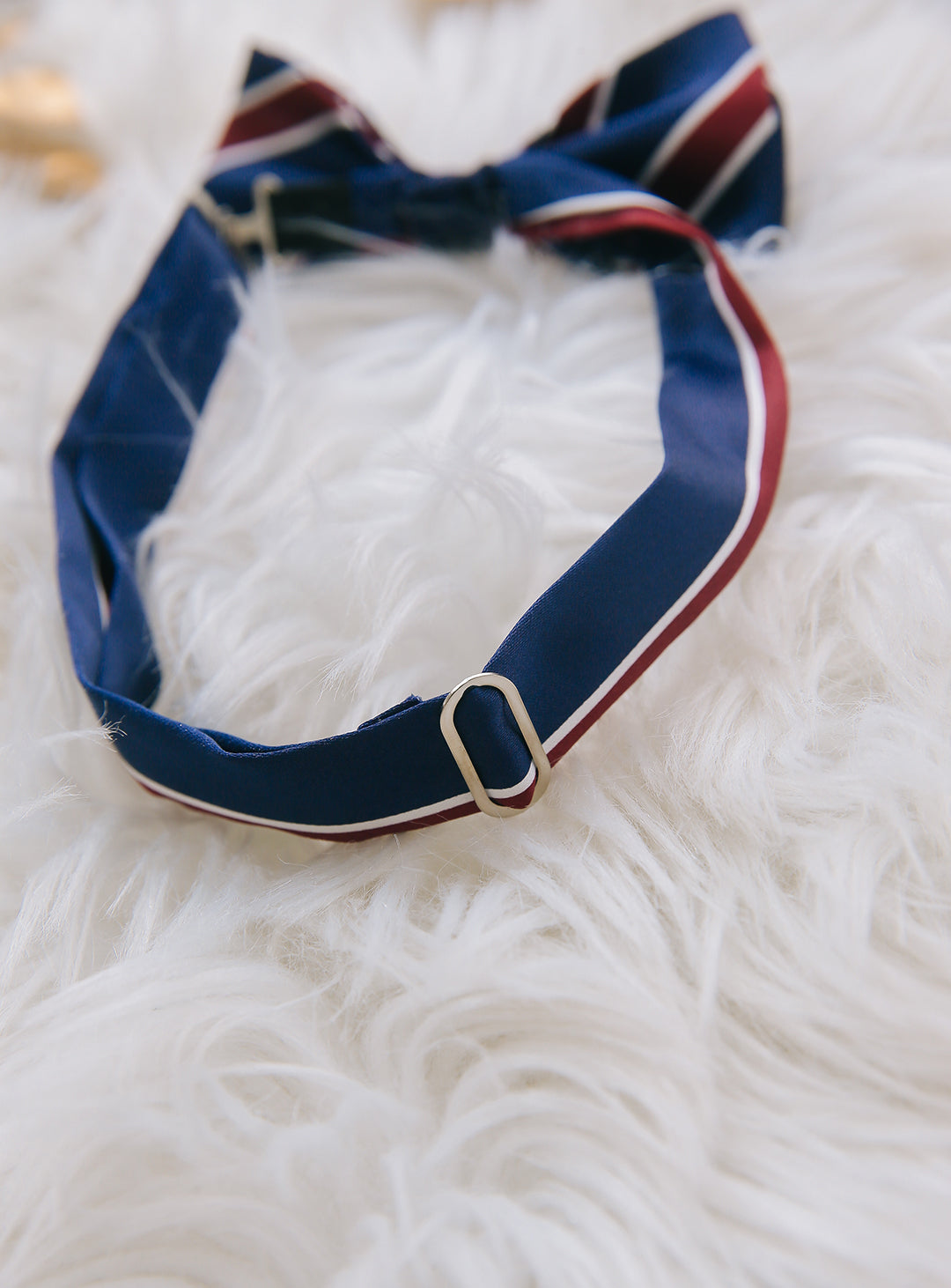 Navy and wine red regiment stripe bow tie