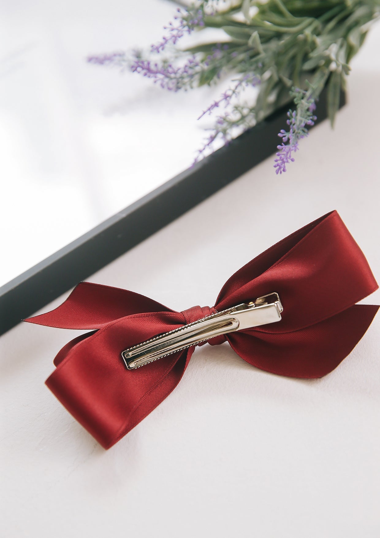 Satin wine red ribbon hairpin