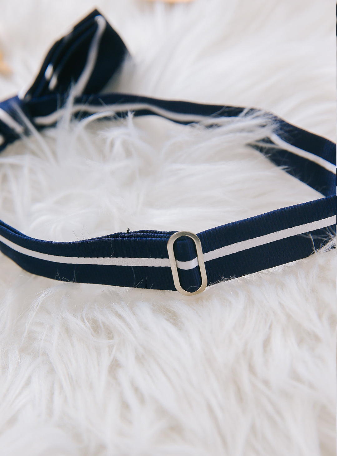 Navy and white regiment stripe bow tie