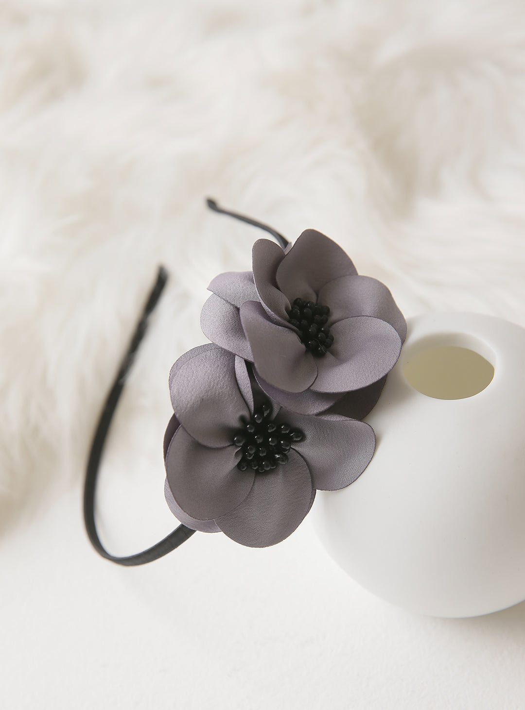 Gray and black flower hair band