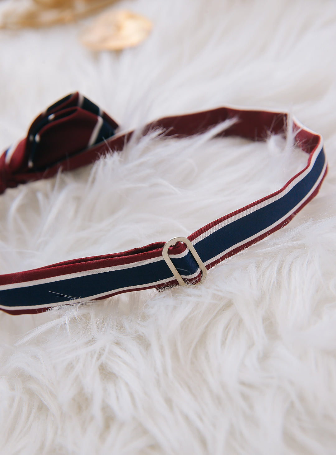 Wine red and navy regiment stripe bow tie