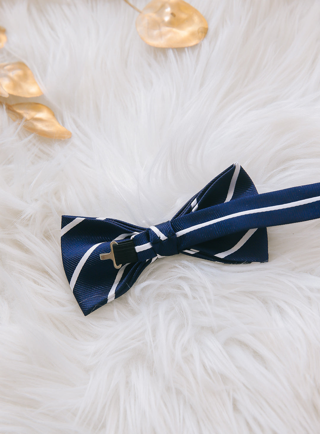 Navy and white regiment stripe bow tie