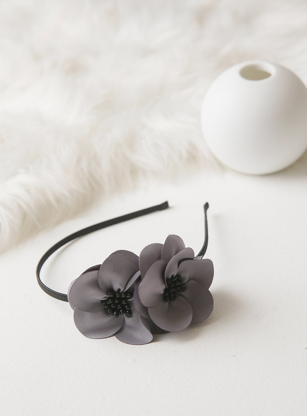 Gray and black flower hair band