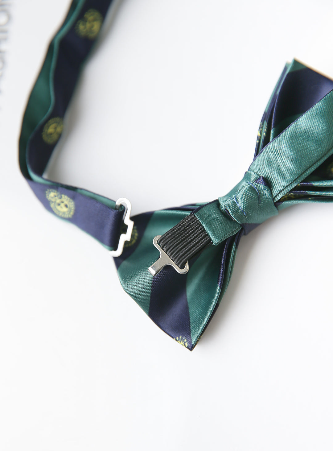 Green and navy regimented stripe bow tie