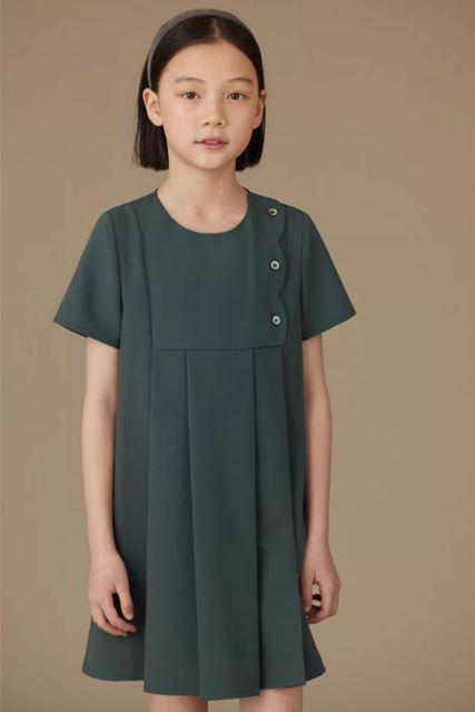 K31805 - Scalloped forest green dress