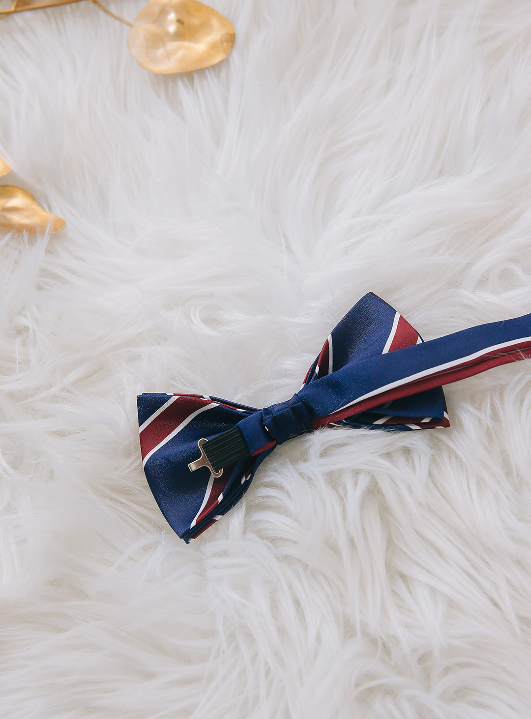 Navy and wine red regiment stripe bow tie