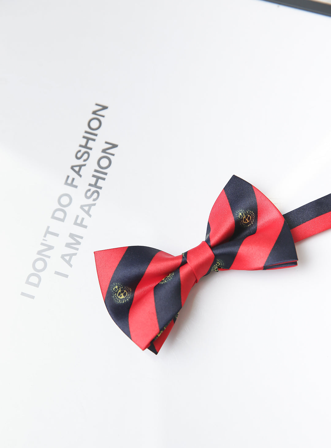 Red and navy regimented stripe bow tie