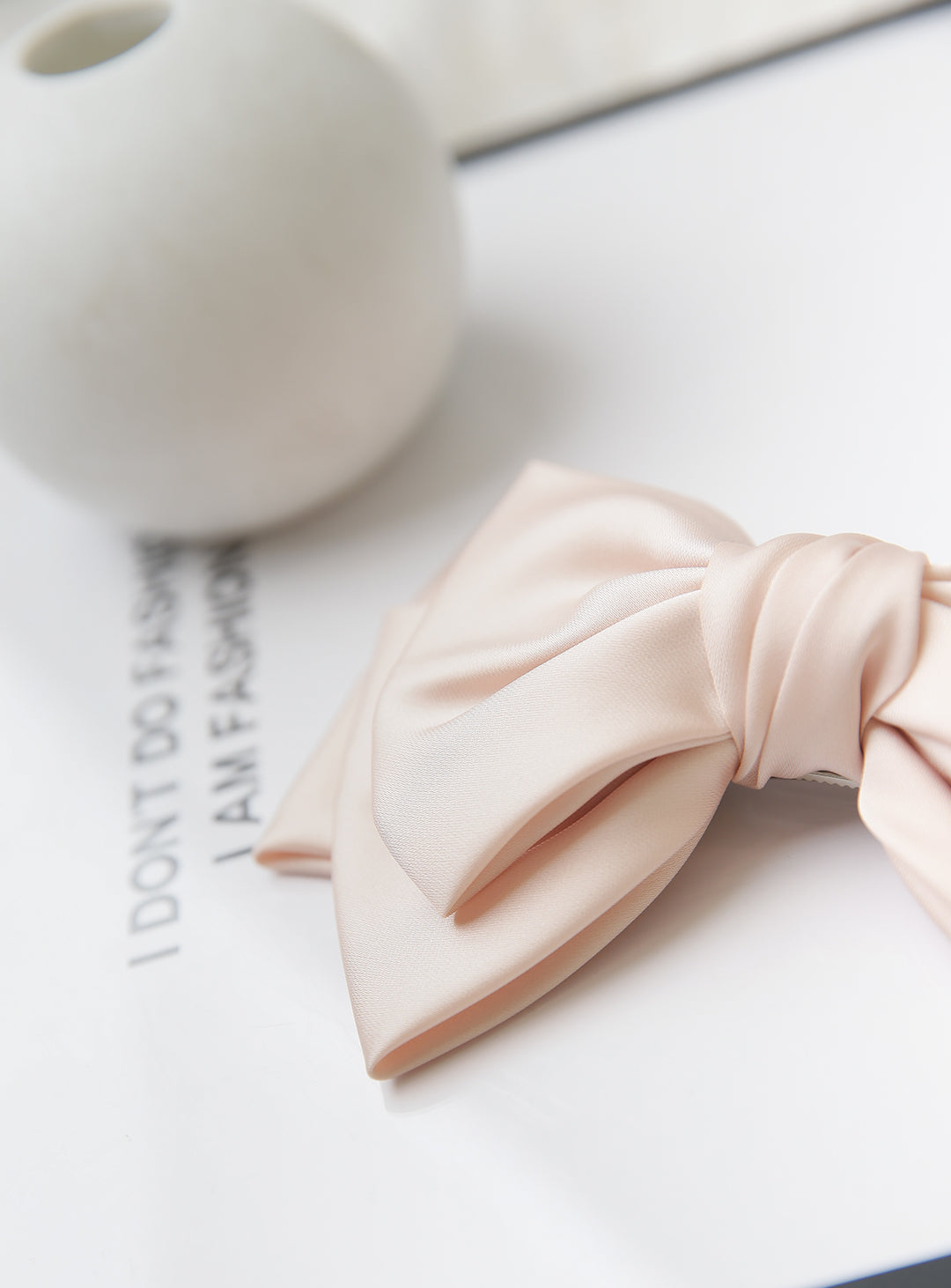 Silky big ribbon triple hairpin (beige)