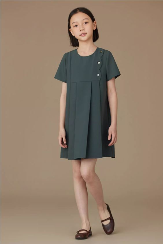 K31805 - Scalloped forest green dress