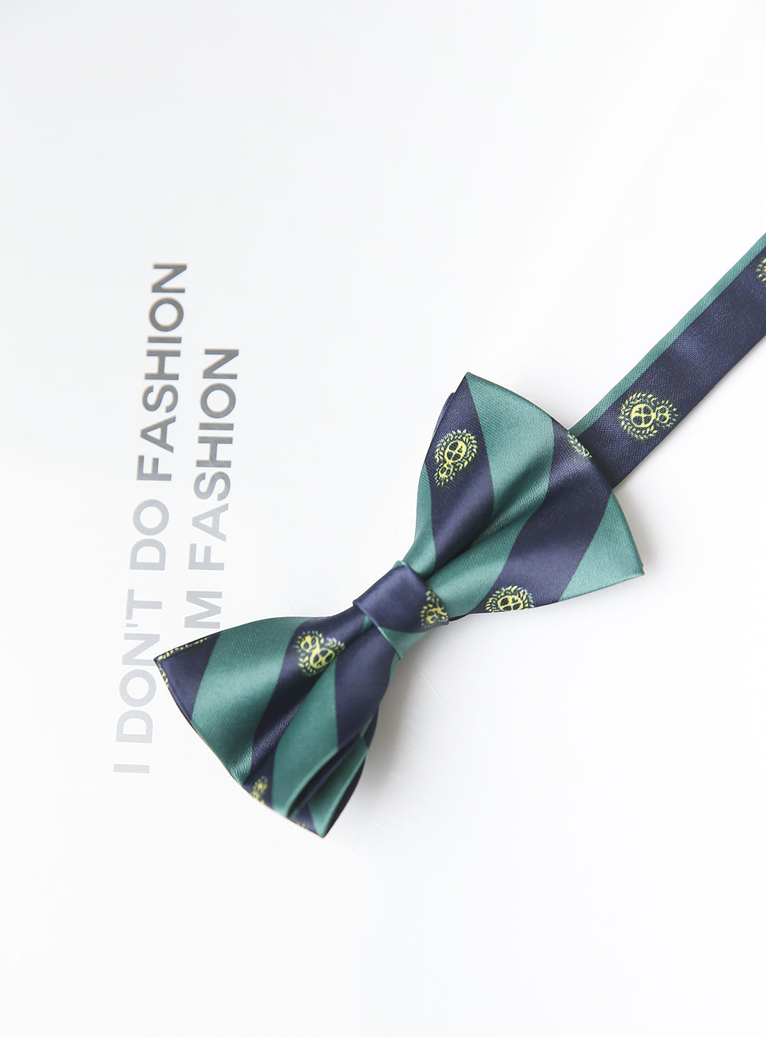 Green and navy regimented stripe bow tie