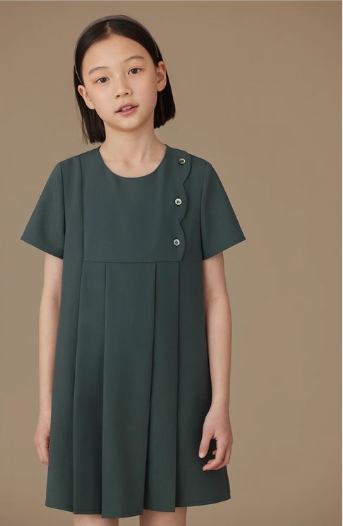 K31805 - Scalloped forest green dress