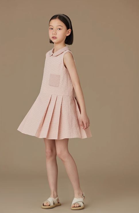 K31802 - Check collar pleated charm dress