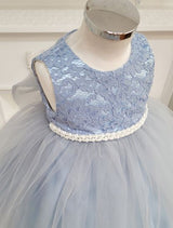 子供ドレス発表会・結婚式・おしゃれなDRESCCOのD-SU-217-ブルー×グレー刺繍ドレスの画像14