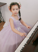 子供ドレス発表会・結婚式・おしゃれなDRESCCOのライラックフラワー刺繍ロングドレスの画像7