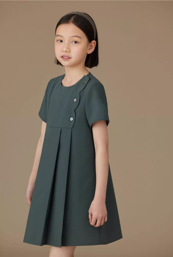 K31805 - Scalloped forest green dress