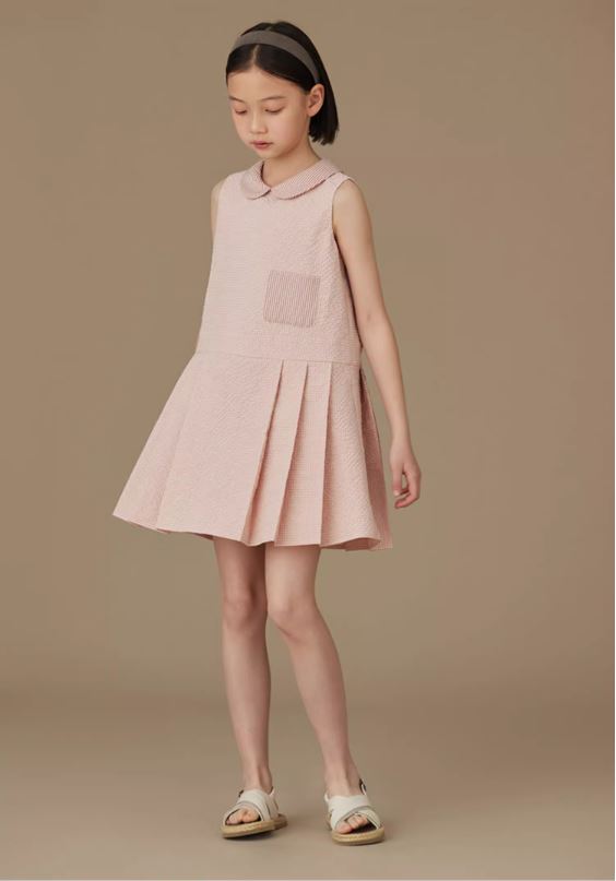 K31802 - Check collar pleated charm dress