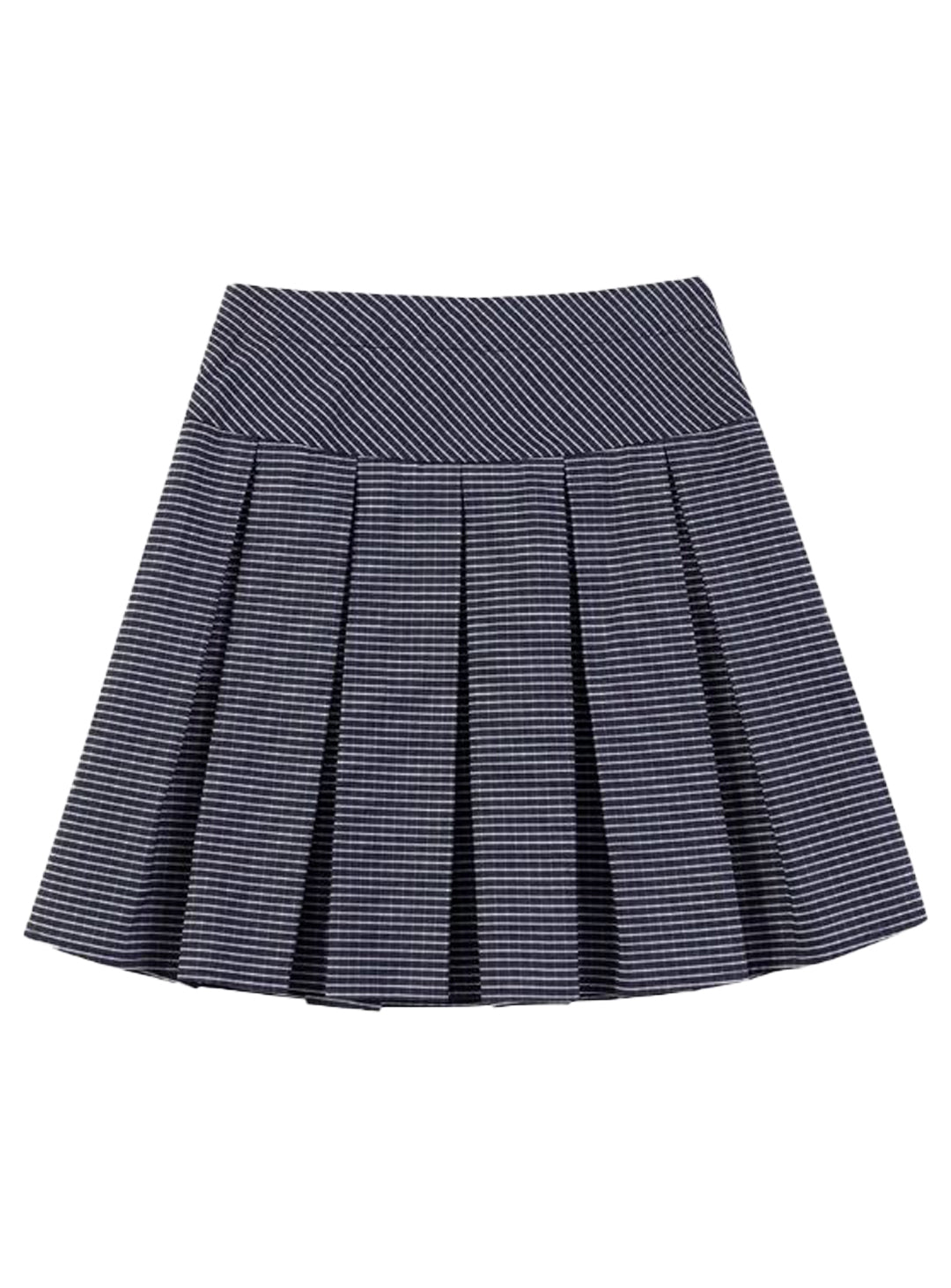 K9011 - Navy and gray plaid pleated skirt