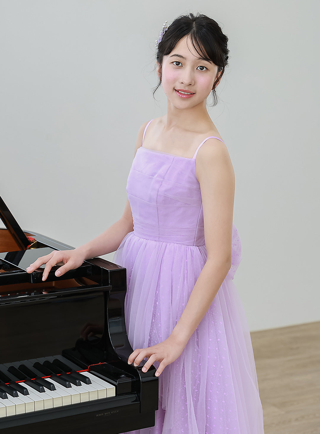 ラベンダードットチュールロングドレス