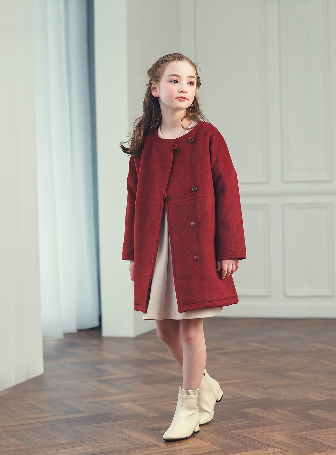 K10071 - Red wool blend asimentry - Box coat