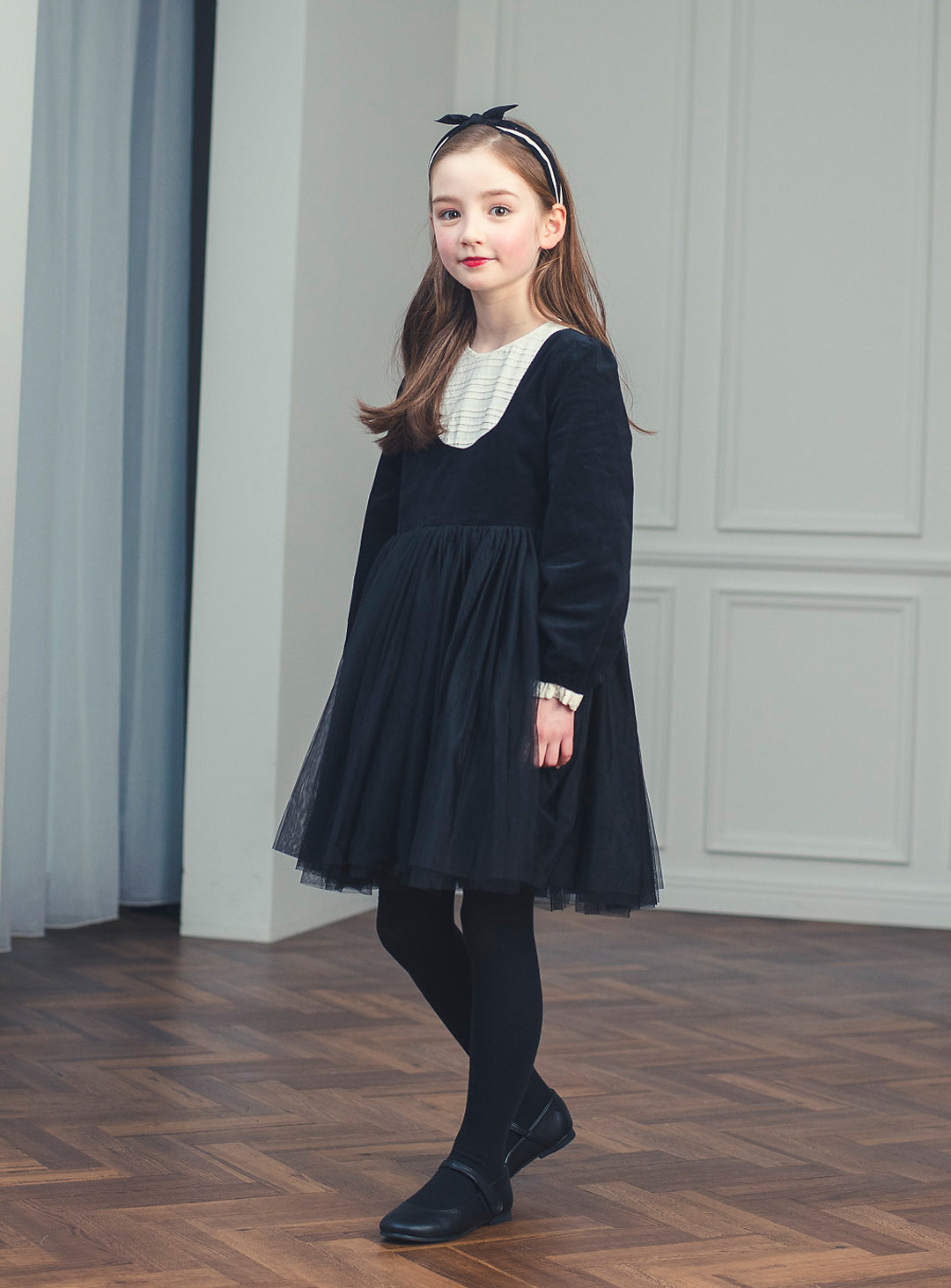 K113 - Black tulle bib yoke dress