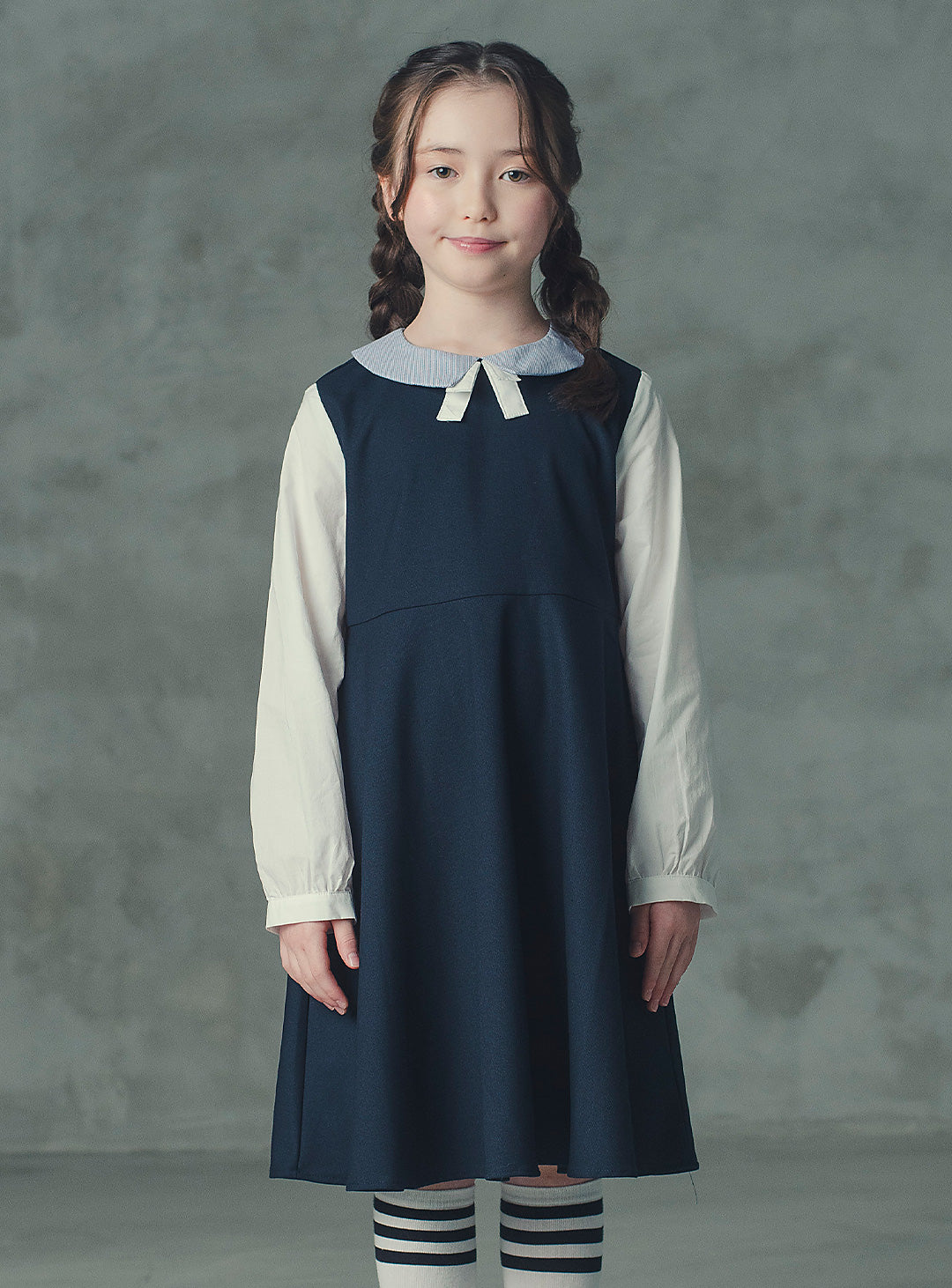 ネイビーバイカラーフェイクワンピース