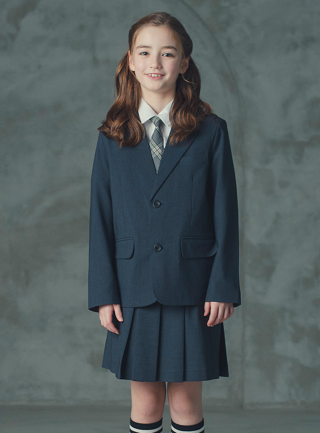 アメリアチャコールウール混ジャケットプリーツスカート2ピースセット(ジャケット、スカート)