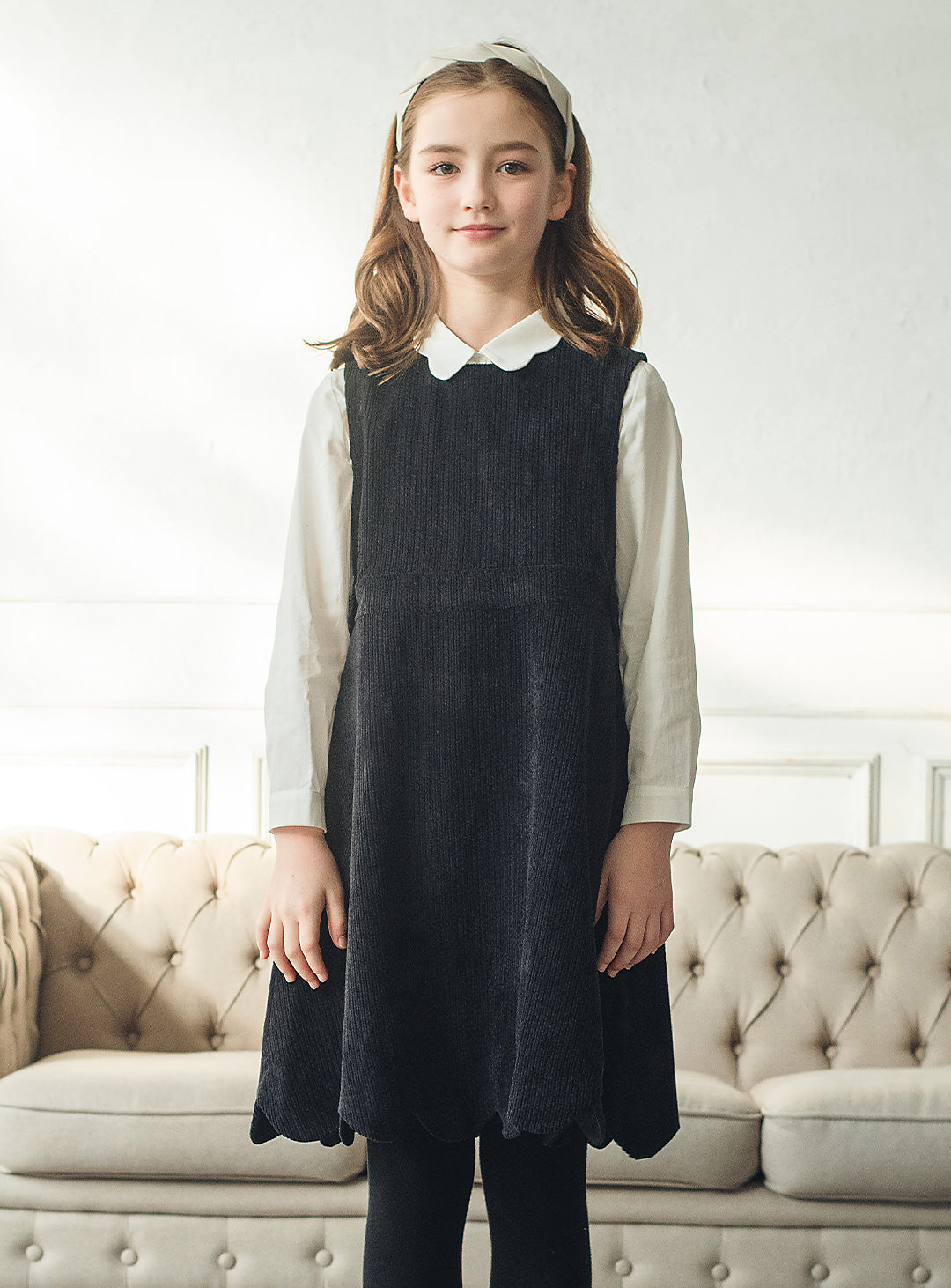 コーデュロイブラックワンピース