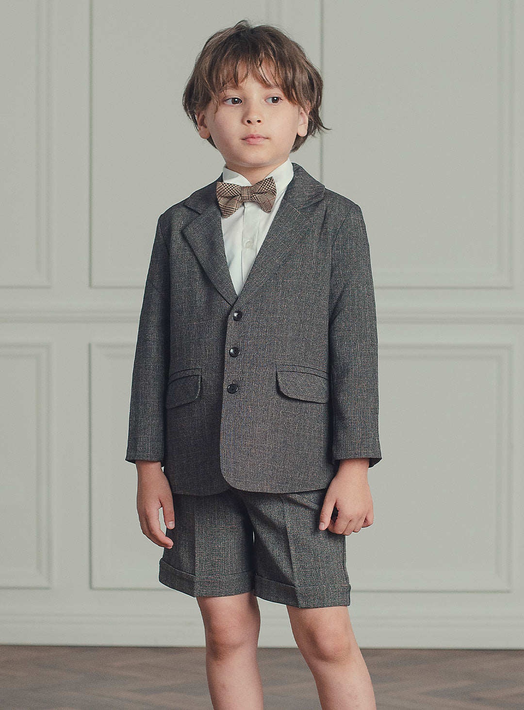 シャドーブラウンバードカジュアルスーツセット(ジャケット、半ズボン)