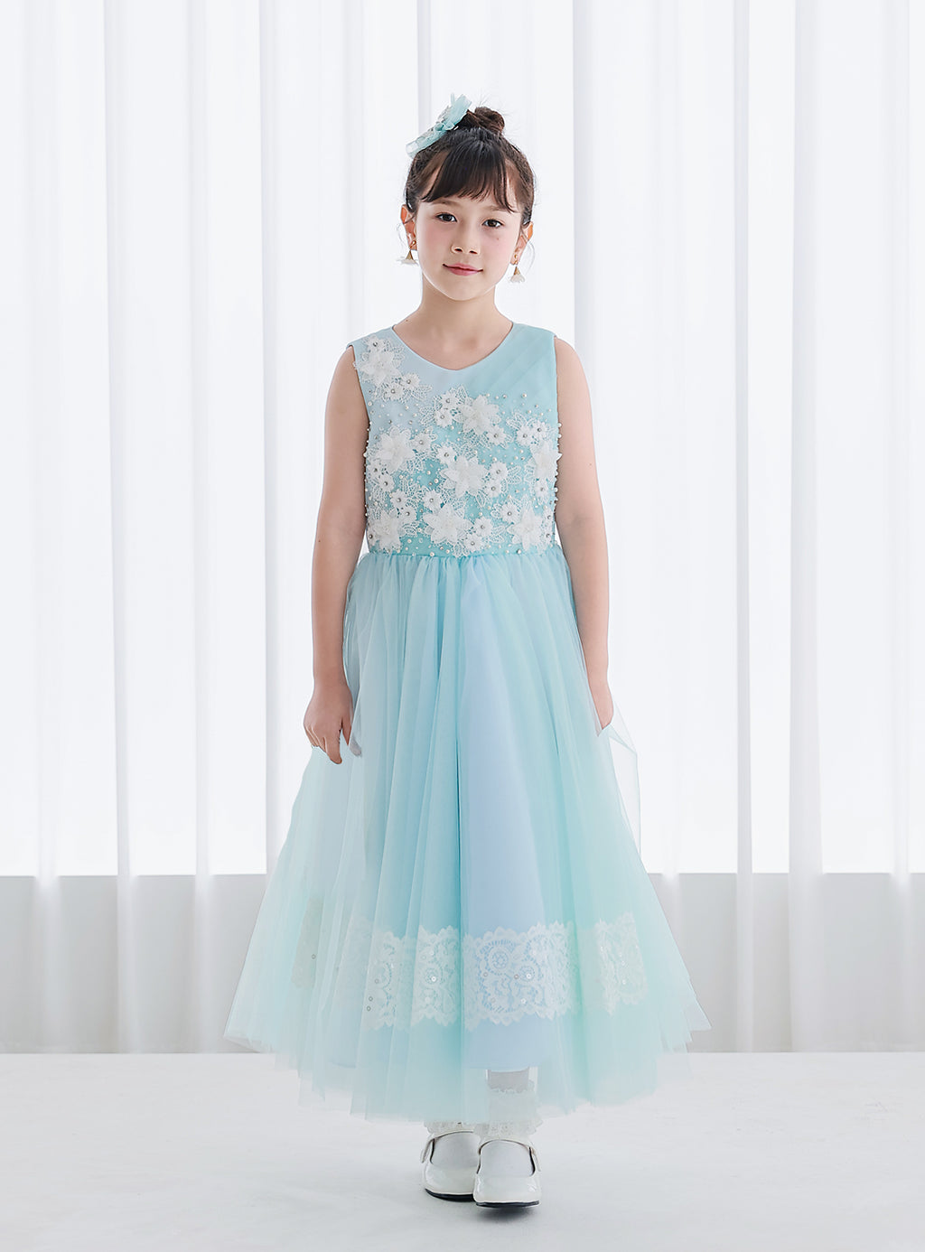 子供ドレス|子供ドレスならライトブルー刺繍ロングドレス 