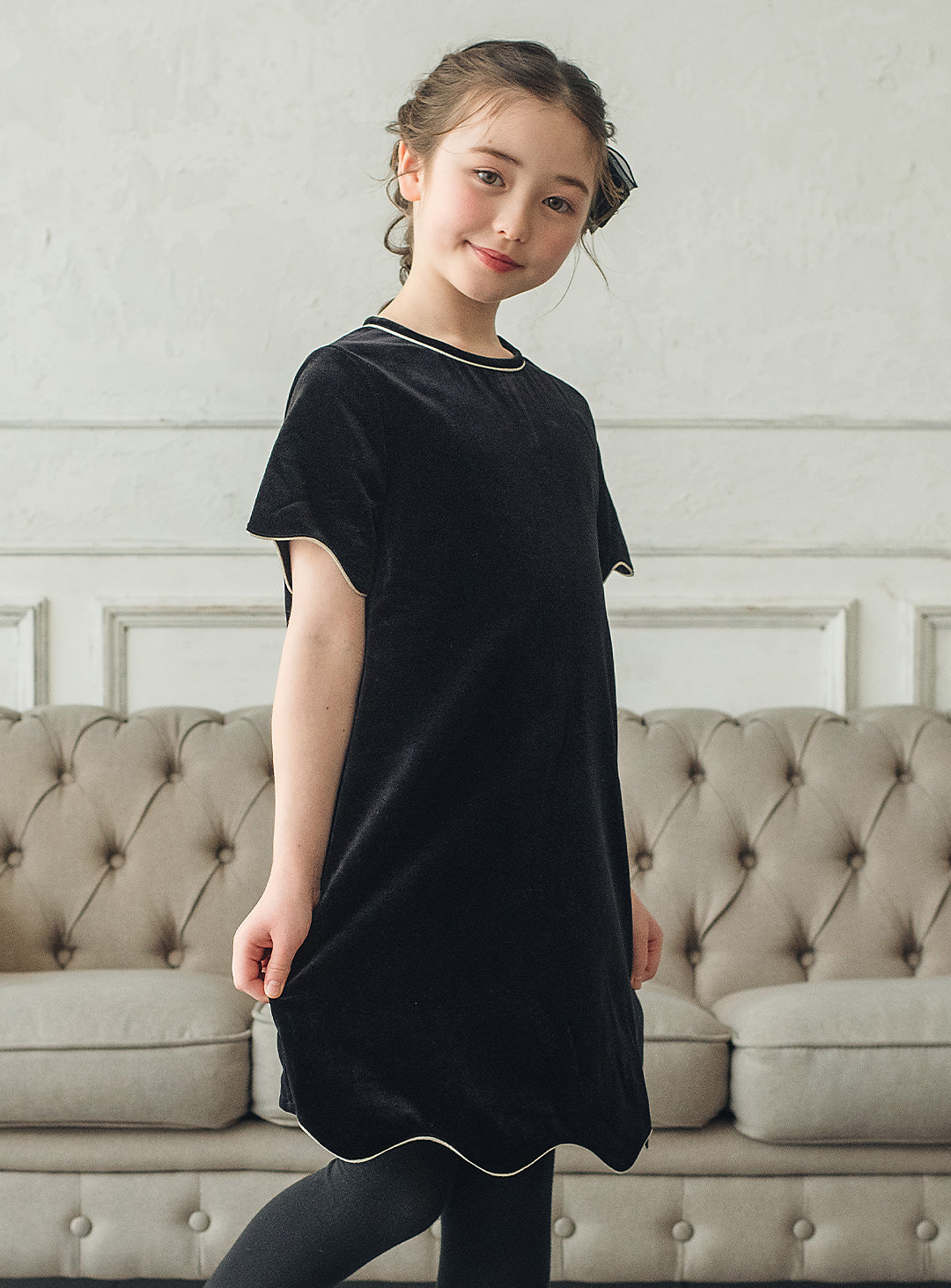 ベルベットフローラルシルエットワンピース