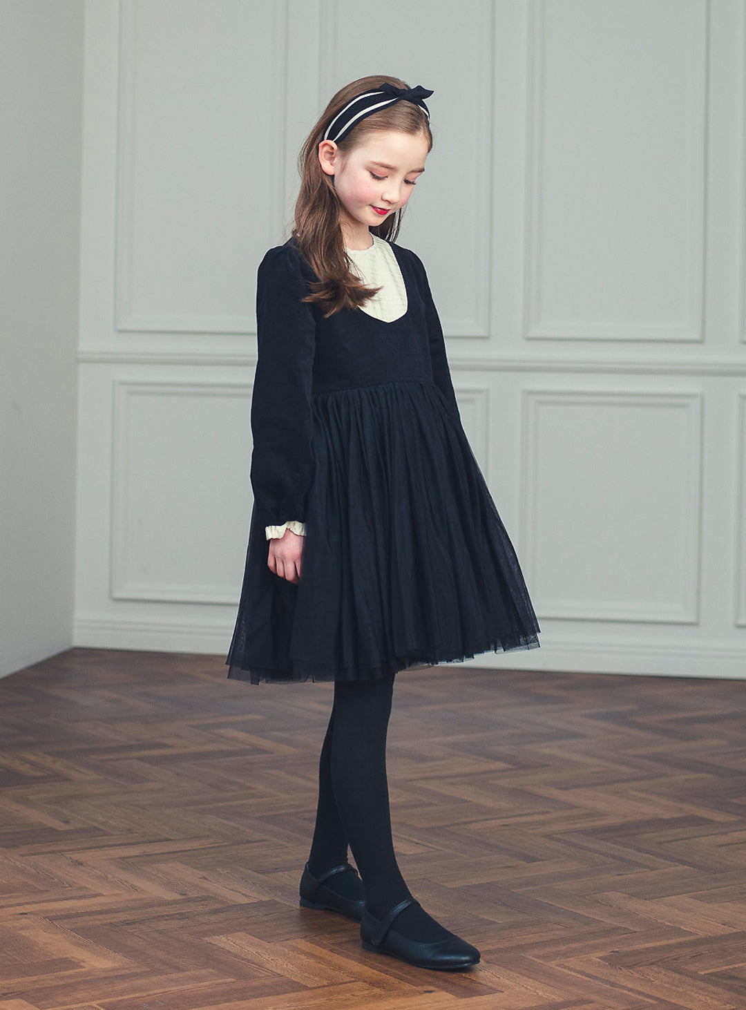 K113 - Black tulle bib yoke dress