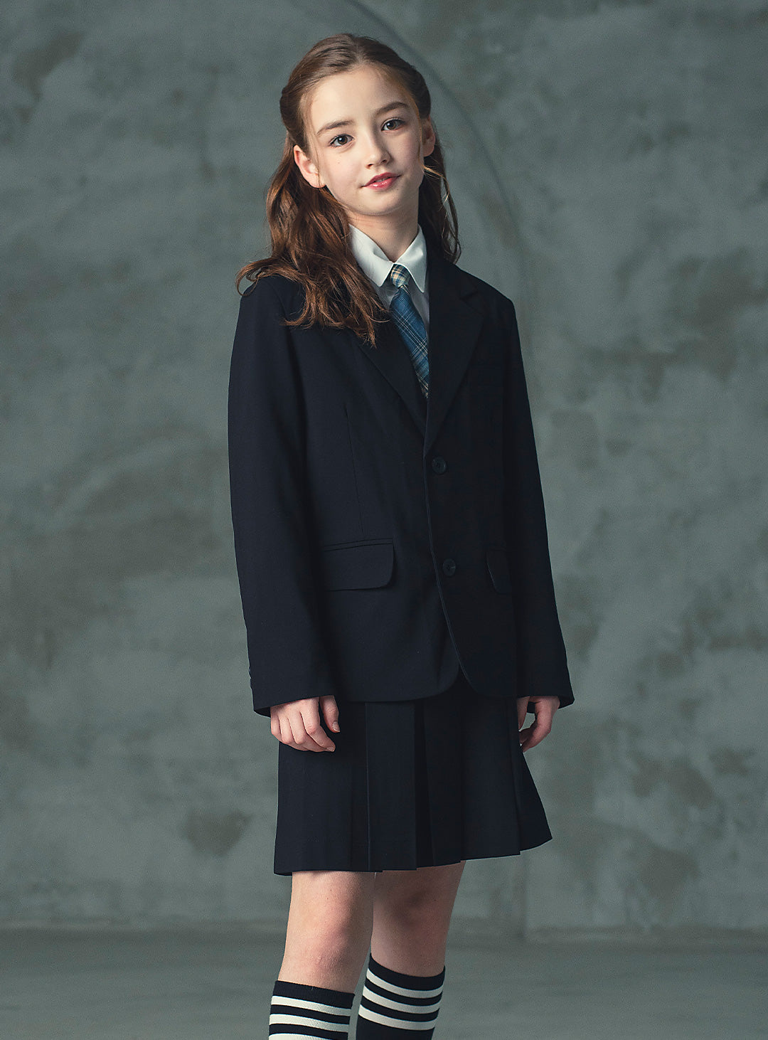 エリスブラックウール混ジャケットプリーツスカート2ピースセット(ジャケット、スカート)