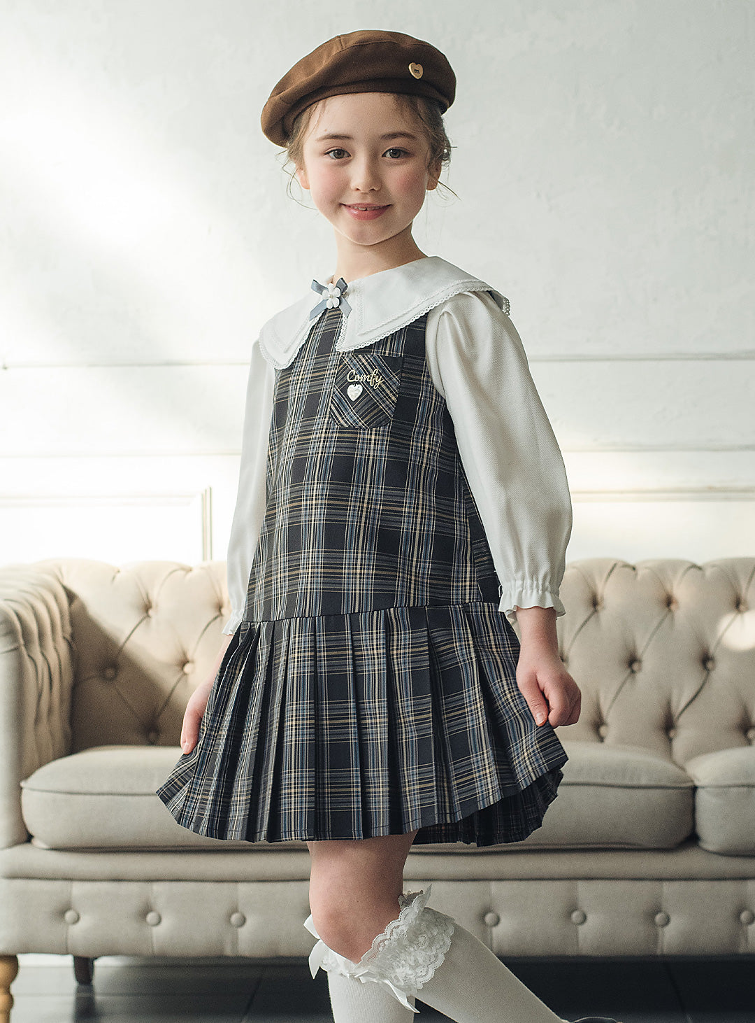 リディアネイビーチェックジャンパースカート