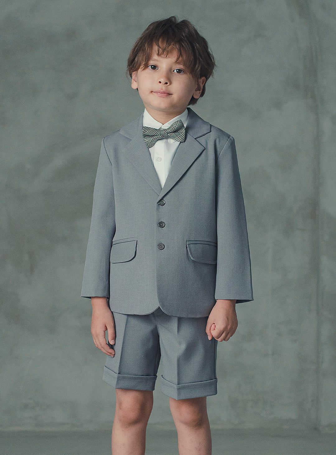 アーサーライトグレー3ボタンハーフパンツスーツセット(ジャケット、半ズボン)