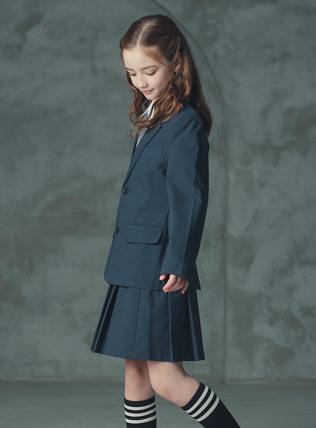 アメリアチャコールウール混ジャケットプリーツスカート2ピースセット(ジャケット、スカート)