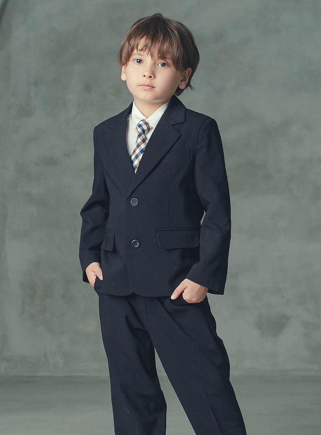 ルカブラックウール混スーツセット(ジャケット、長ズボン)