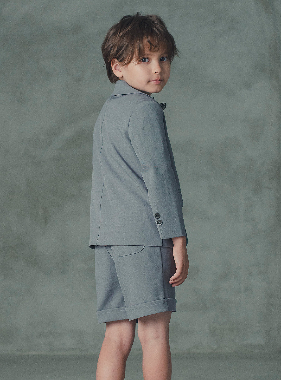 アーサーライトグレー3ボタンハーフパンツスーツセット(ジャケット、半ズボン)