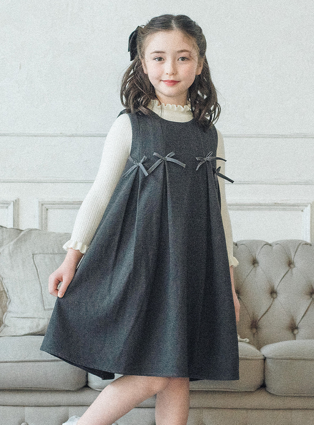 グレーリボンフレアワンピース