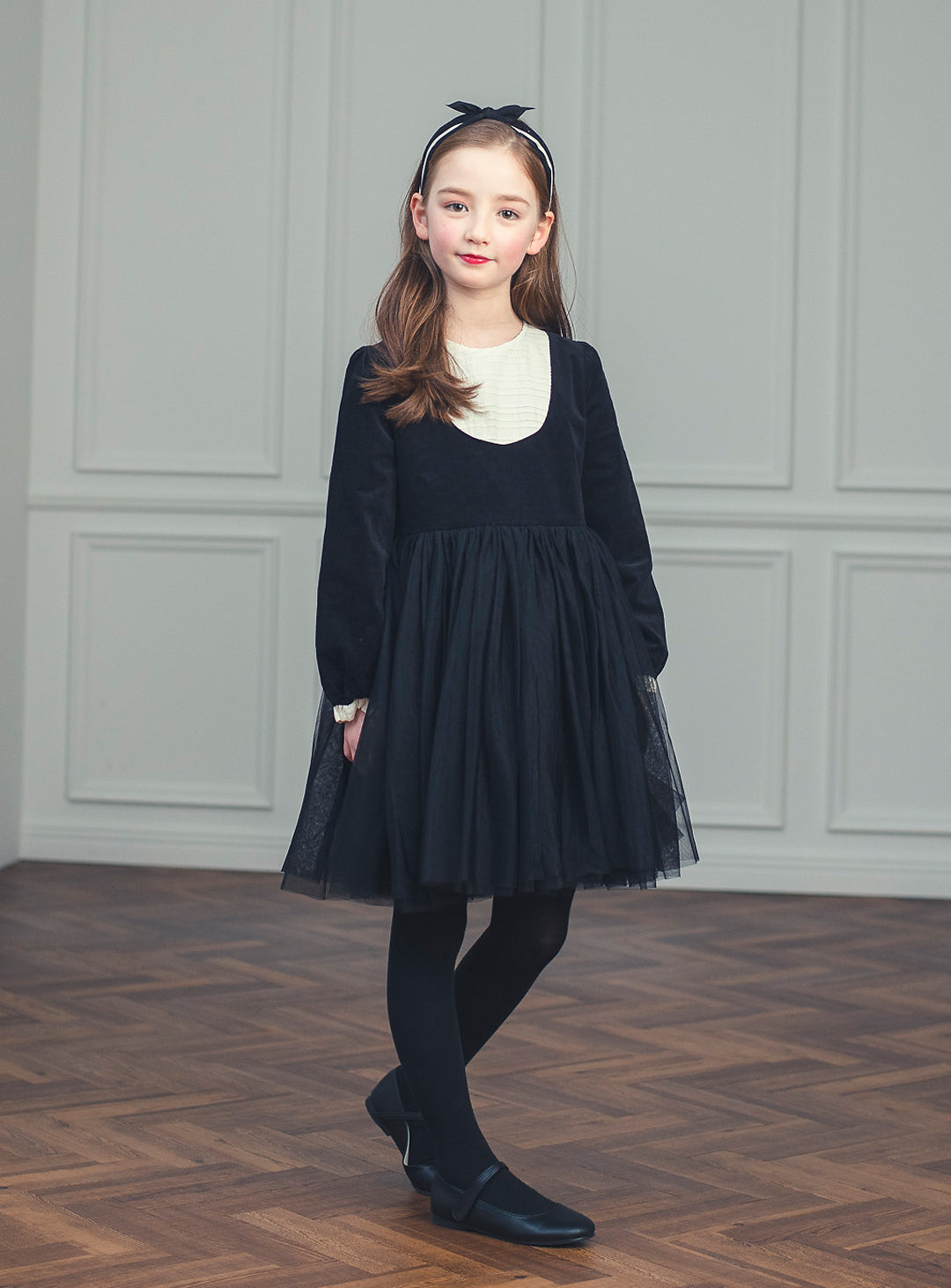 K113 - Black tulle bib yoke dress