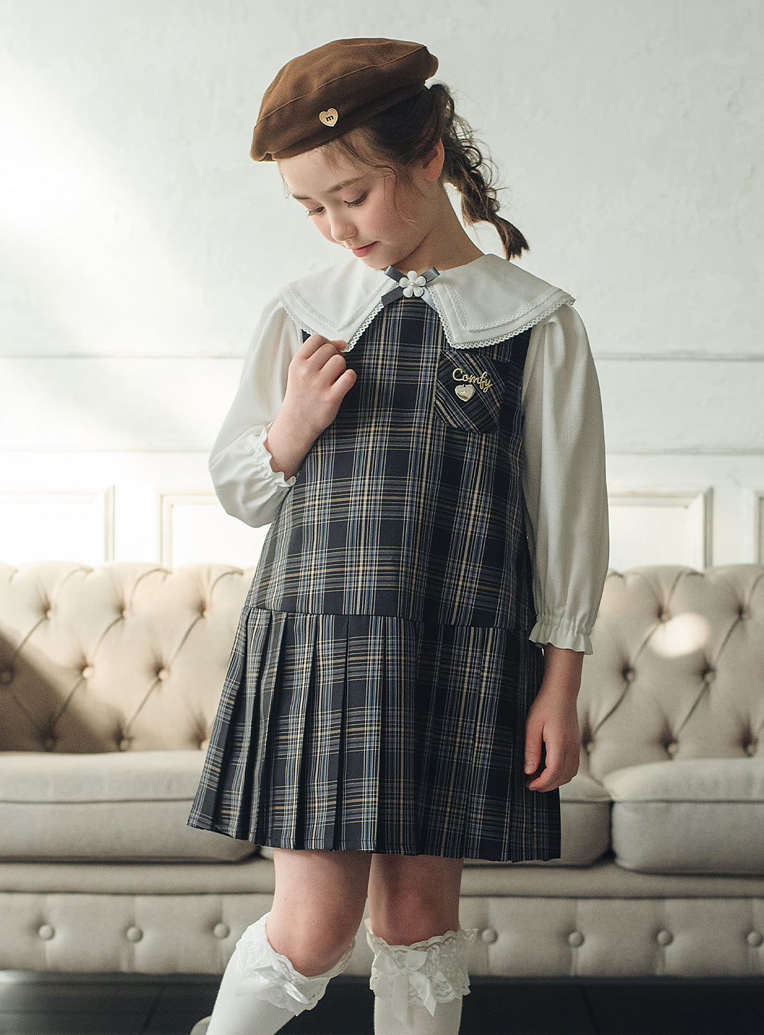 リディアネイビーチェックジャンパースカート