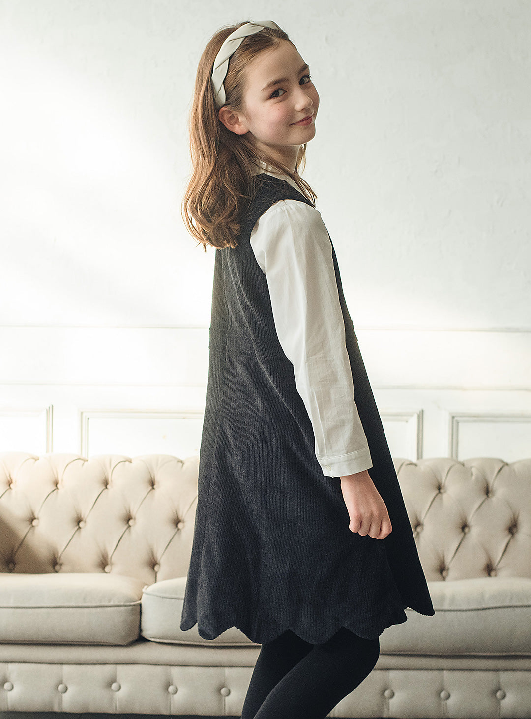 コーデュロイブラックワンピース