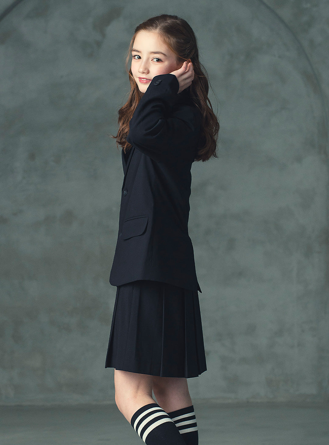 エリスブラックウール混ジャケットプリーツスカート2ピースセット(ジャケット、スカート)