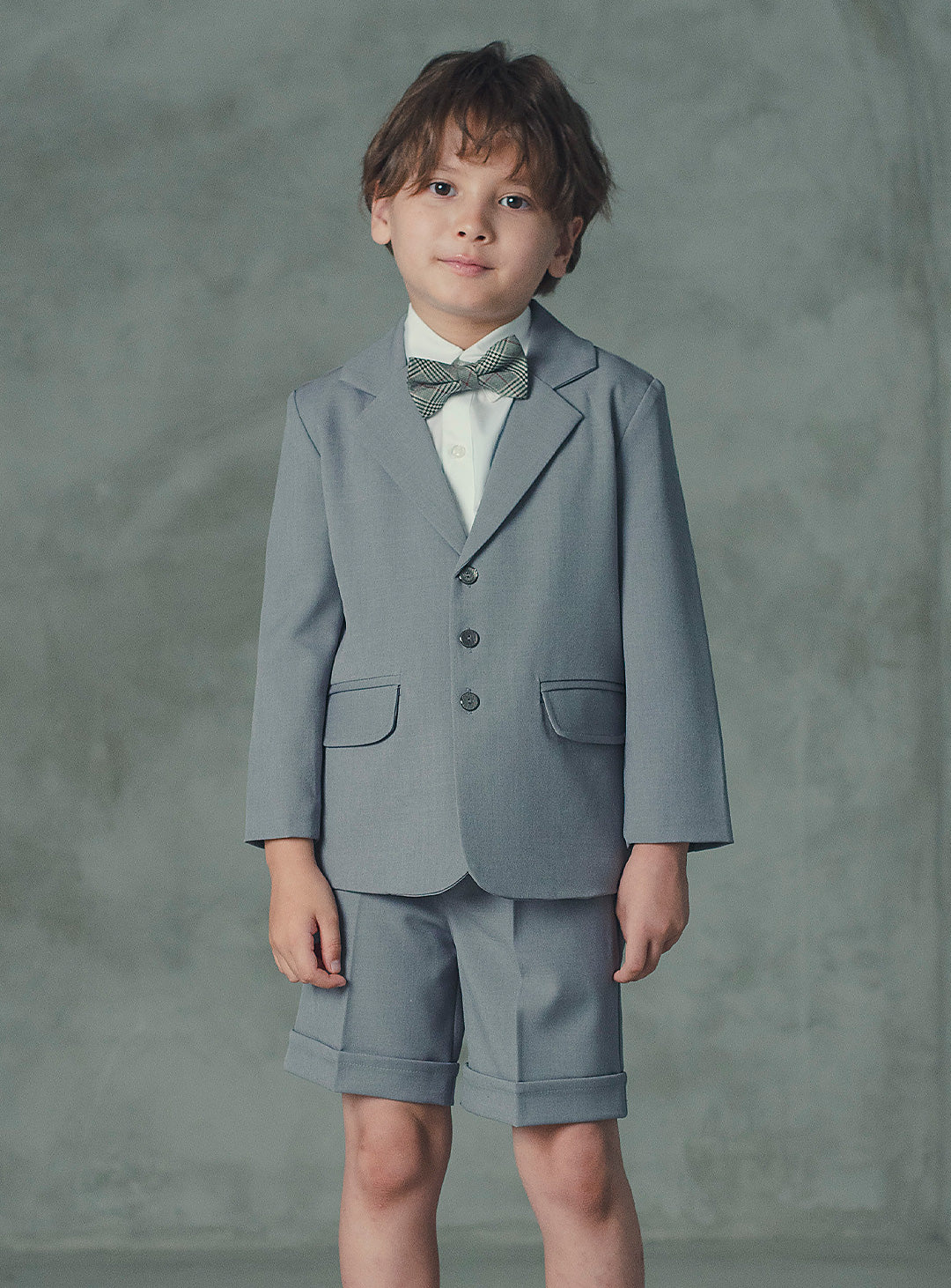 アーサーライトグレー3ボタンハーフパンツスーツセット(ジャケット、半ズボン)