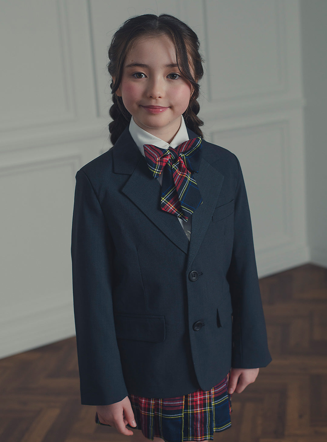 アメリアチャコールウールジャケットレッドチェックスカート2ピースセット(ジャケット、スカート)