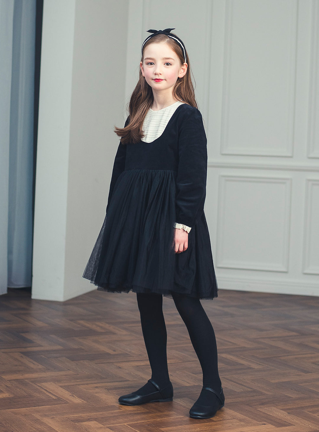 K113 - Black tulle bib yoke dress